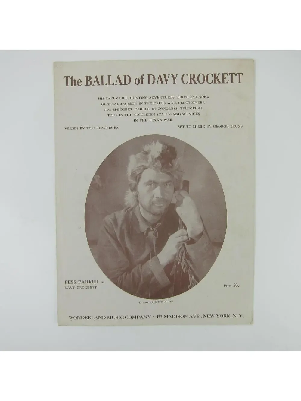 Sheet Music The Ballad of Davy Crockett Tom Blackburn George Bruns Vintage 1954